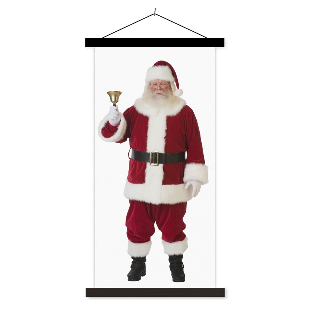 MuchoWow Textilposter Der ikonische Weihnachtsmann läutet seine Glocke auf einem weißen Hintergrund 90x180 cm mit schwarzem Rahmen - Dekoration...