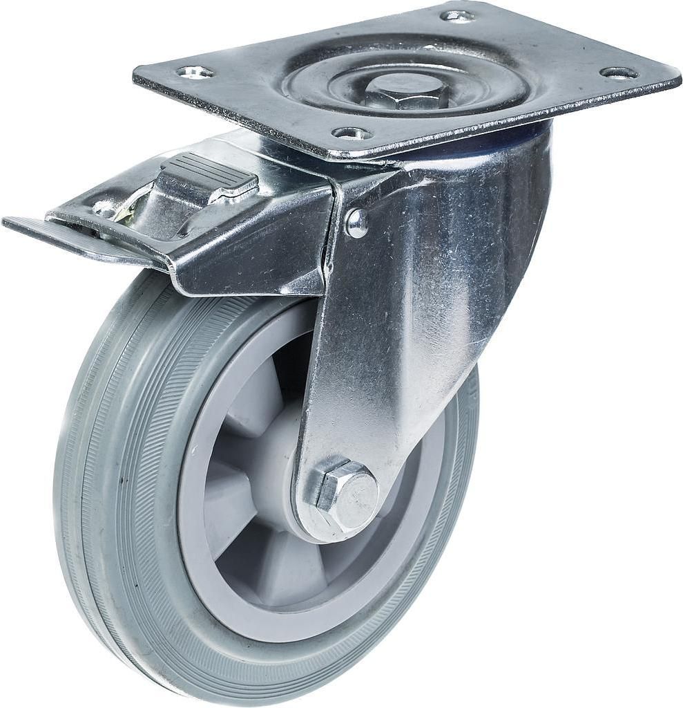 160mm 6" Lenkrolle grau gummibereift mit Bremse starke 135kg Kapazität