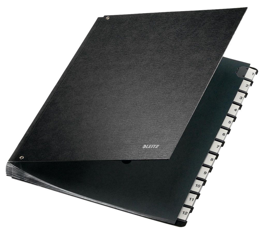 LEITZ Pultordner A4 1-12 12 Fächer Hartpappe schwarz