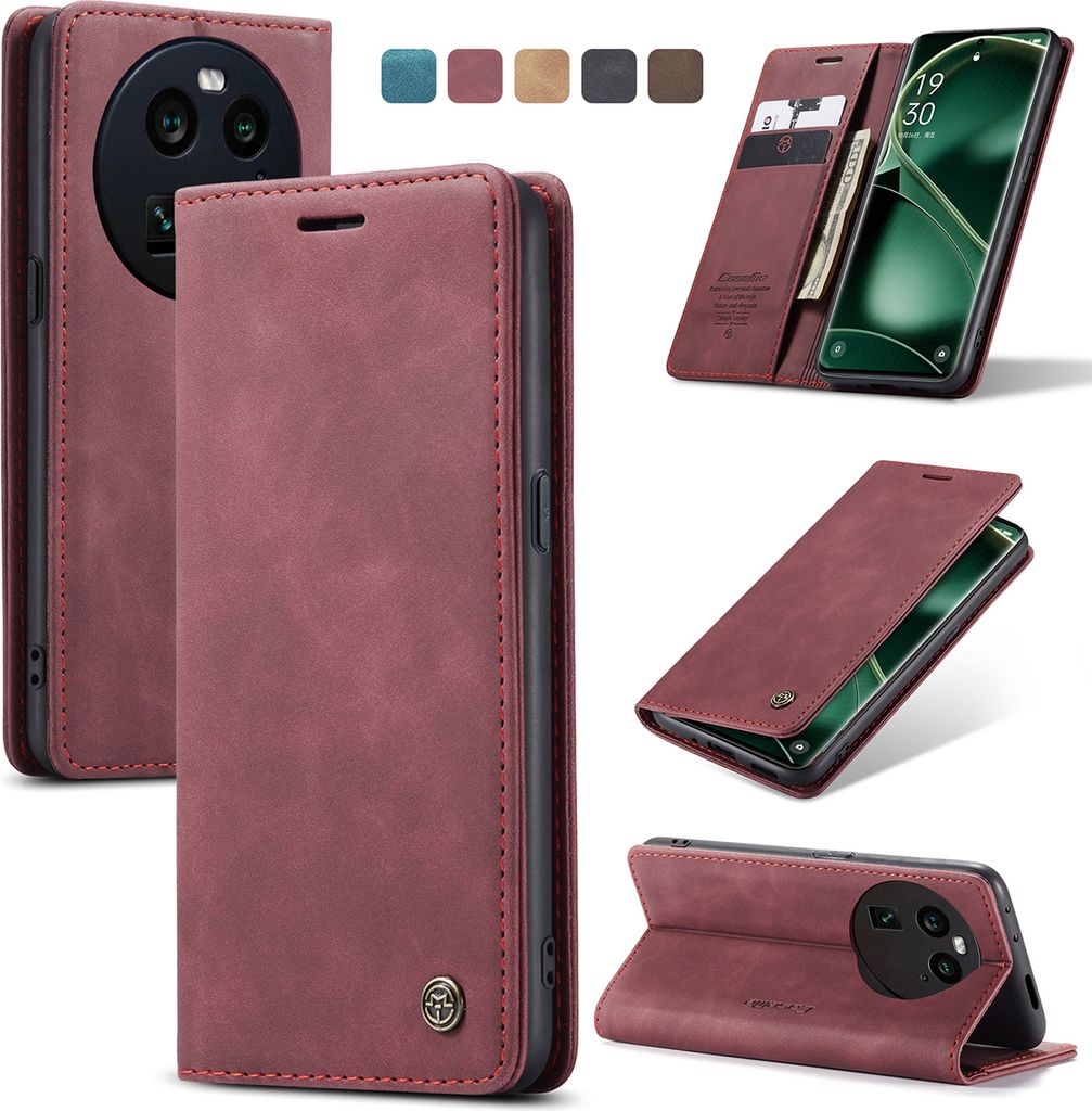 Oppo Find X6 Pro Hülle, Retro Kunstledertasche mit Standfunktion Schutzhülle für Oppo Find X6 Pro Rot