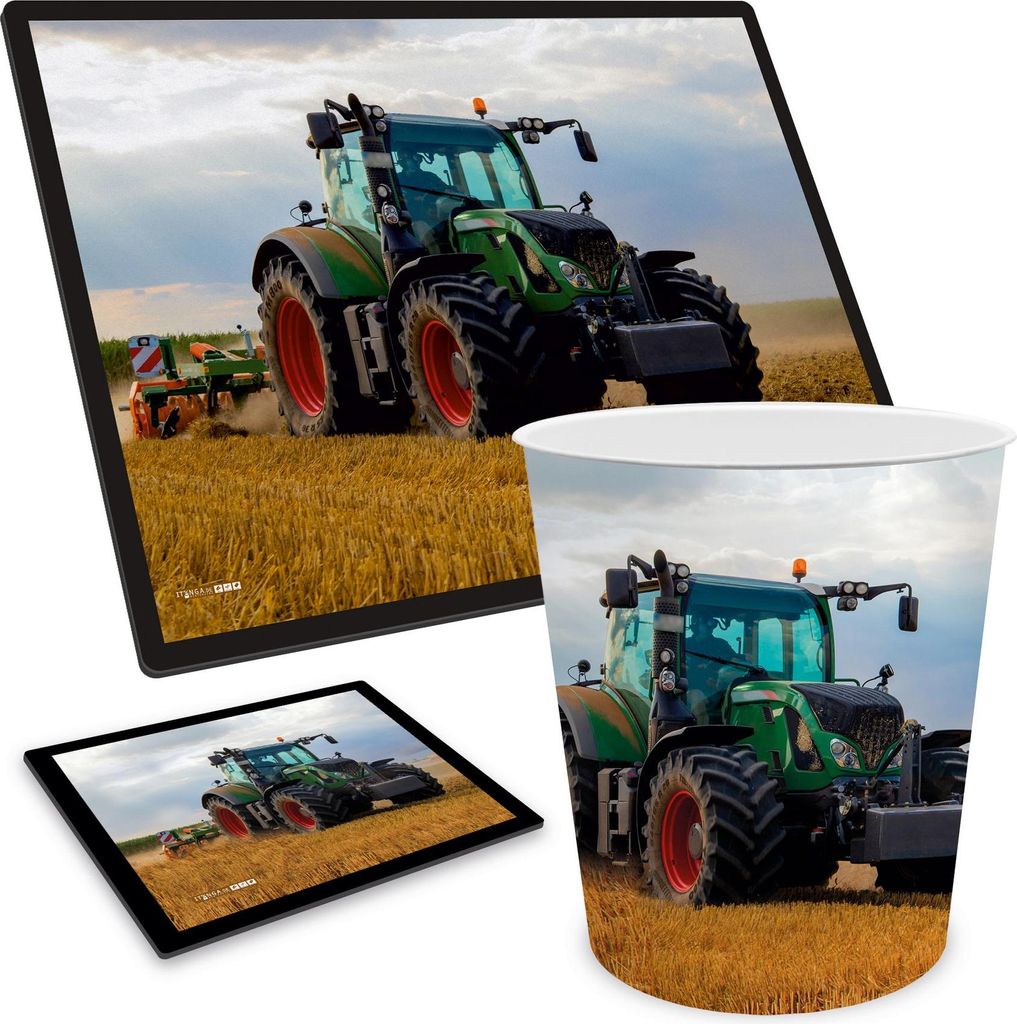 ITENGA Papierkorb Schreibtischunterlage Mauspad Set - ca. 11 Liter - TRAKTOR