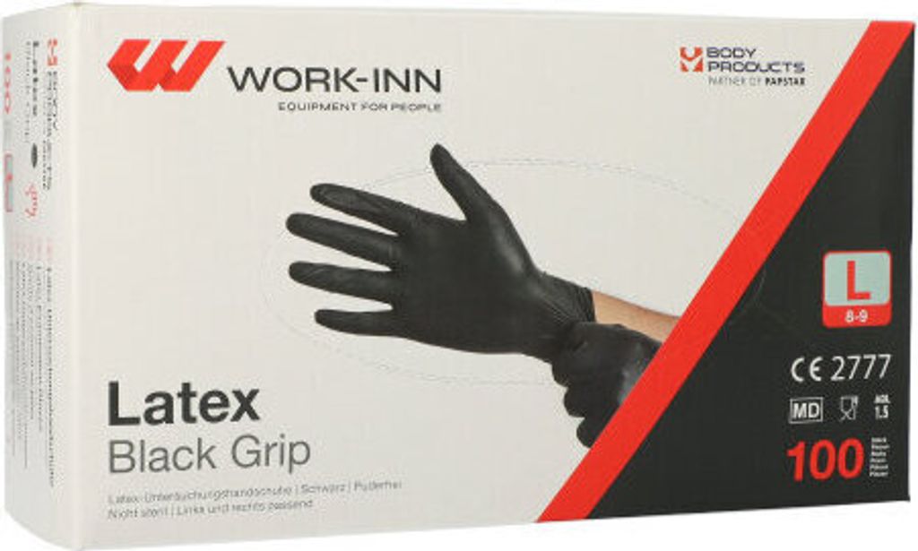 Work-Inn Latex Black Grip Einmalhandschuhe schwarz puderfrei (L, 10 x 100 Stück = 1000 Stück)