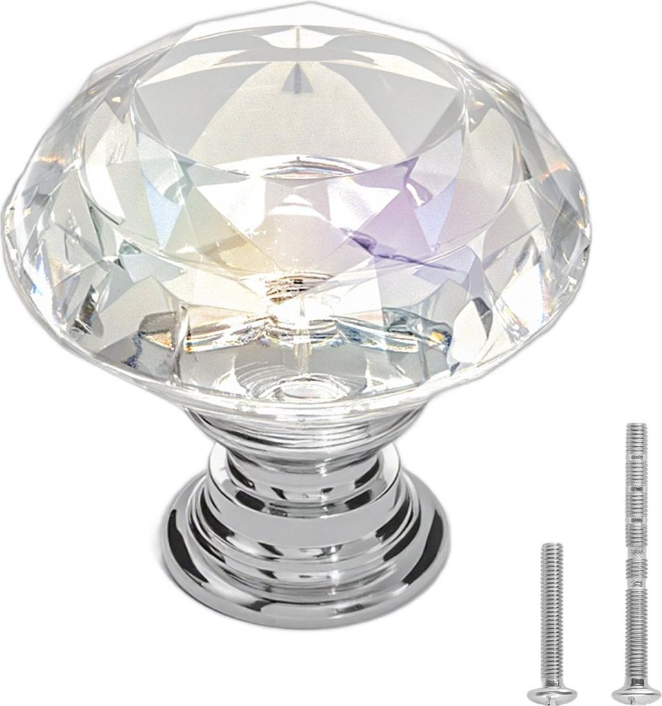 Möbelknöpfe - Schrank- & Schubladenknöpfe 12er-Set - Durchmesser 31 mm - Acryl & Zinklegierung - Diamantform - Mit Schrauben