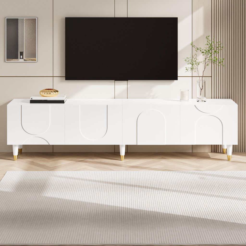 Merax TV Lowboard mit asymmetrisches Bogenrelief, TV Produktbild 