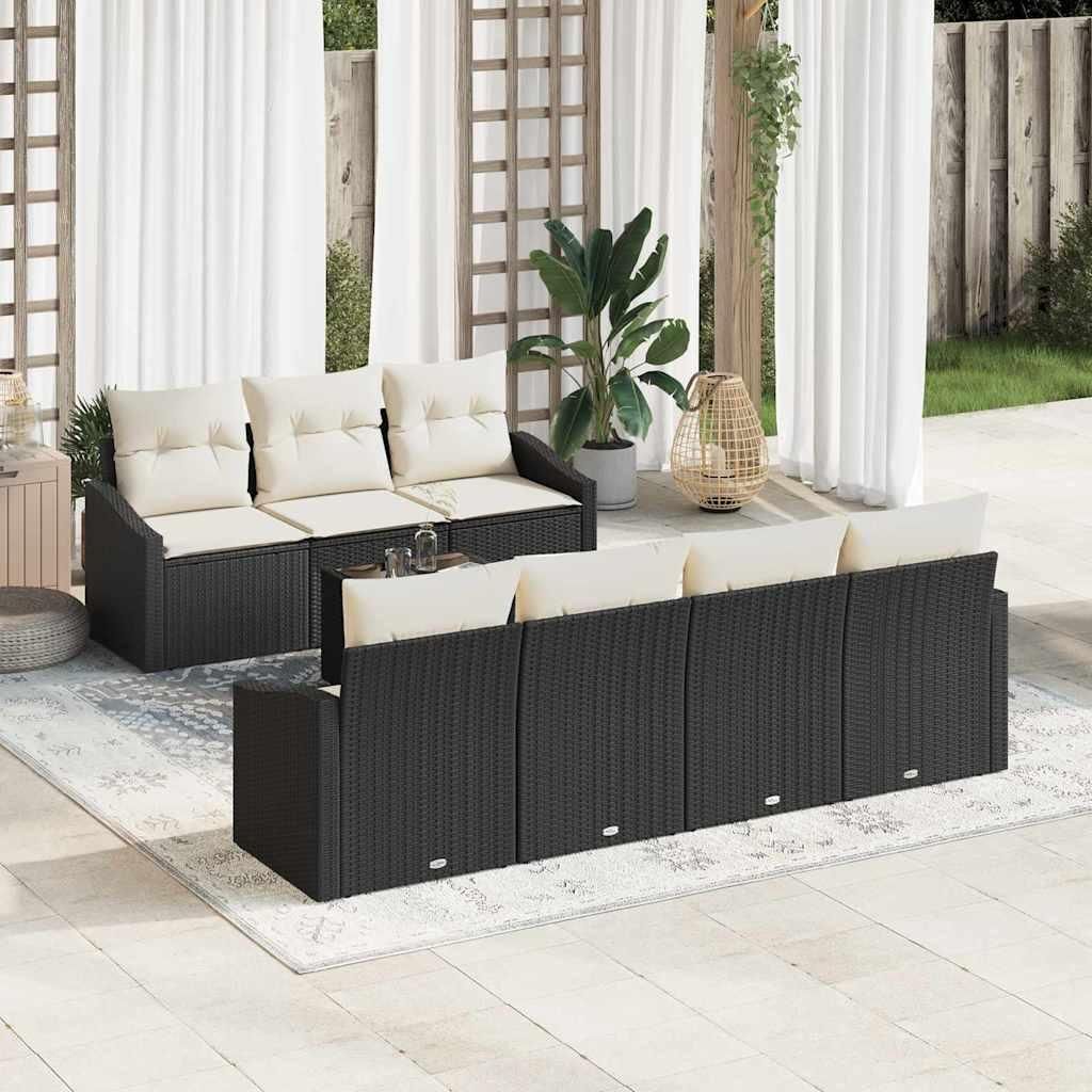 "im Angebot" Sofa Set mit Kissen 8 pcs - Loungesofa - möbel Garten - Schwarz und Creme Poly Rattan - Gartensofas CC12560