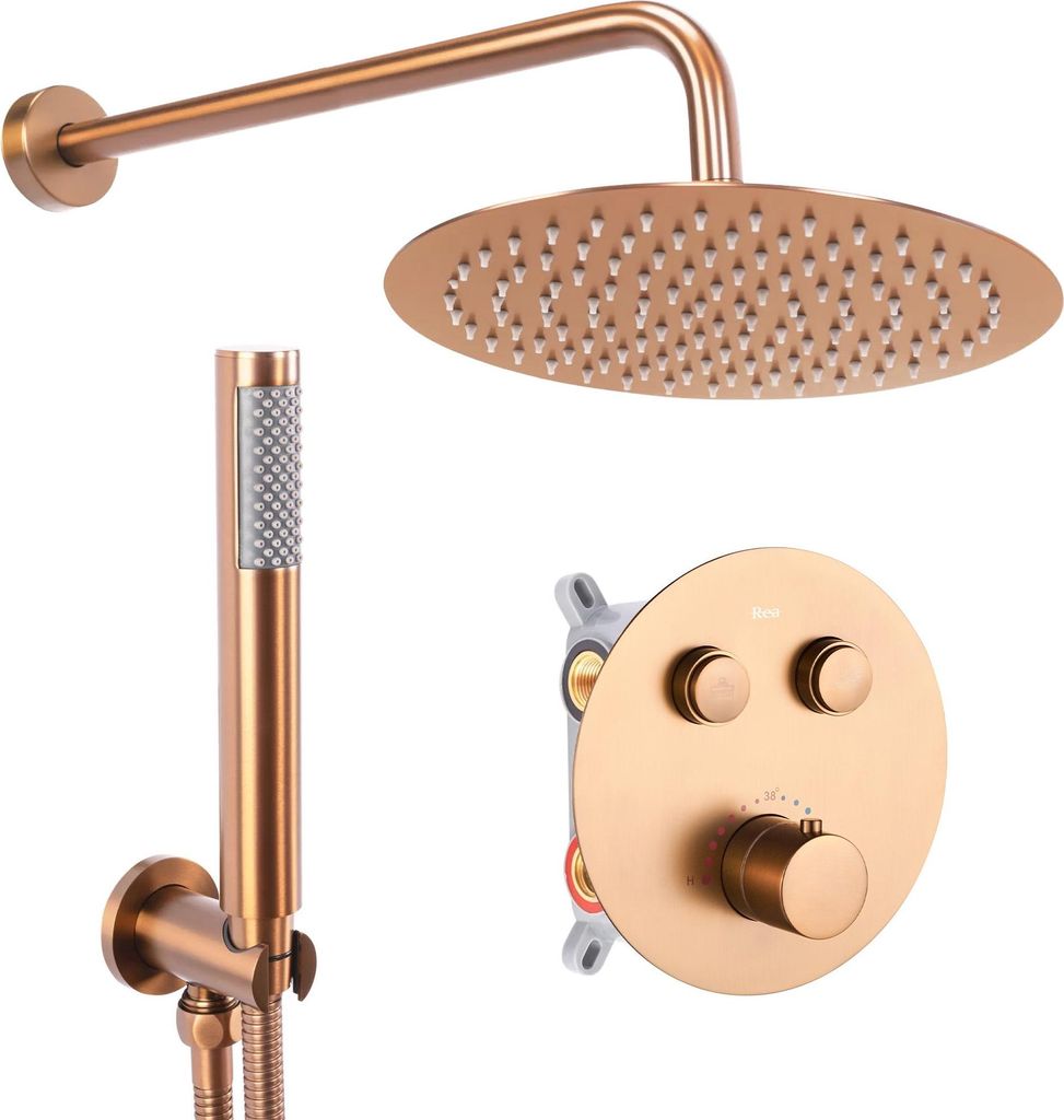 Unterputz Duschgarnitur mit Thermostat Rea LUNGO brushed copper + box