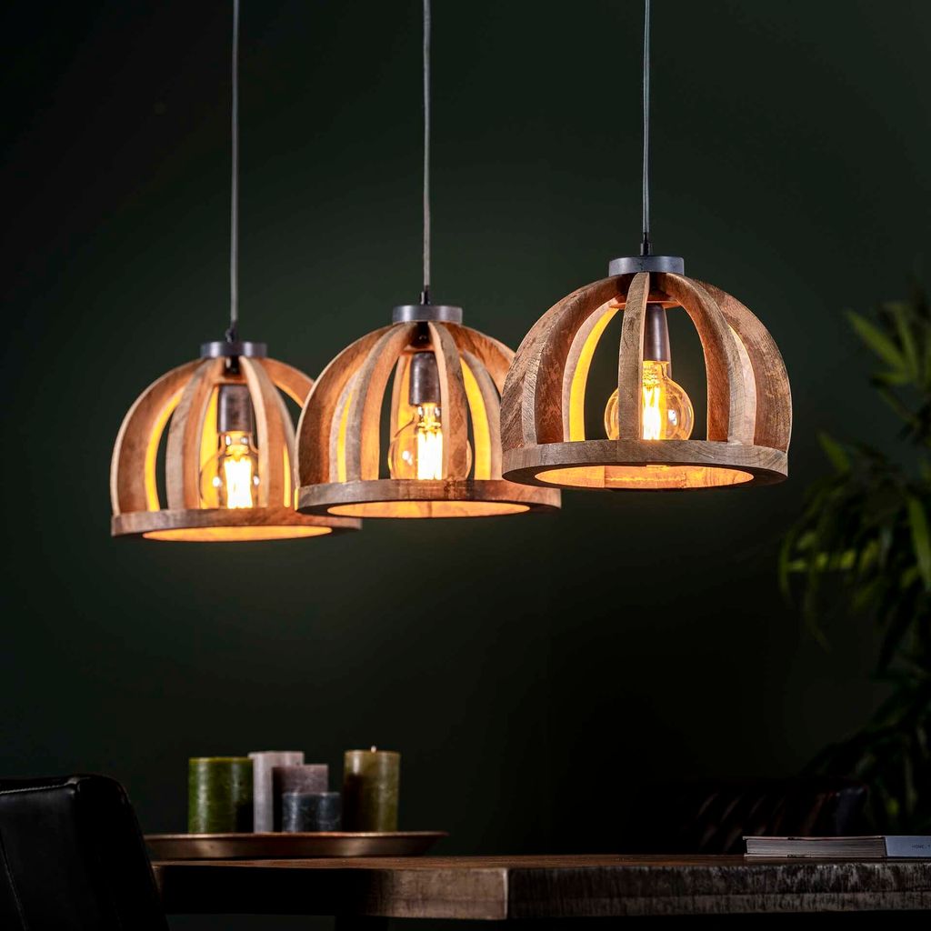 Hoyz – Hängelampe aus natürlichem Mangoholz – 3 Lampen – Produktbild 