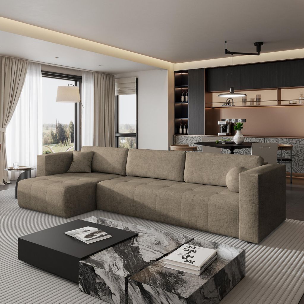 Masseno Ecksofa OLVERA mit Schlaffunktion L-Form, Sofa mit Bettkasten, Wohnzimmersofa, Couch, Soffa, Bettsofa, Couchgarnitur- Braun, NEVE 16