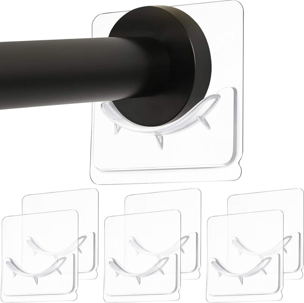 6 Stücke Selbstklebend Duschvorhangstangen Halter, Wand Montiert Duschstangen Halter Bohrerfreie Installation, Stange Halter, Kein Bohren, Transpa...