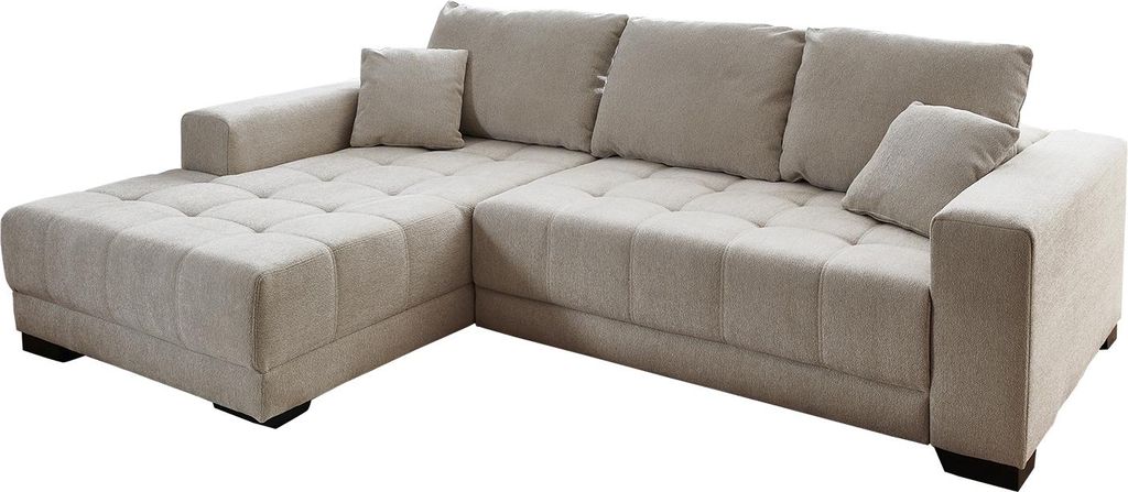 Ecksofa - 262 x 200 cm - Greige - Webstoff - elektr. Sitztiefenverstellung