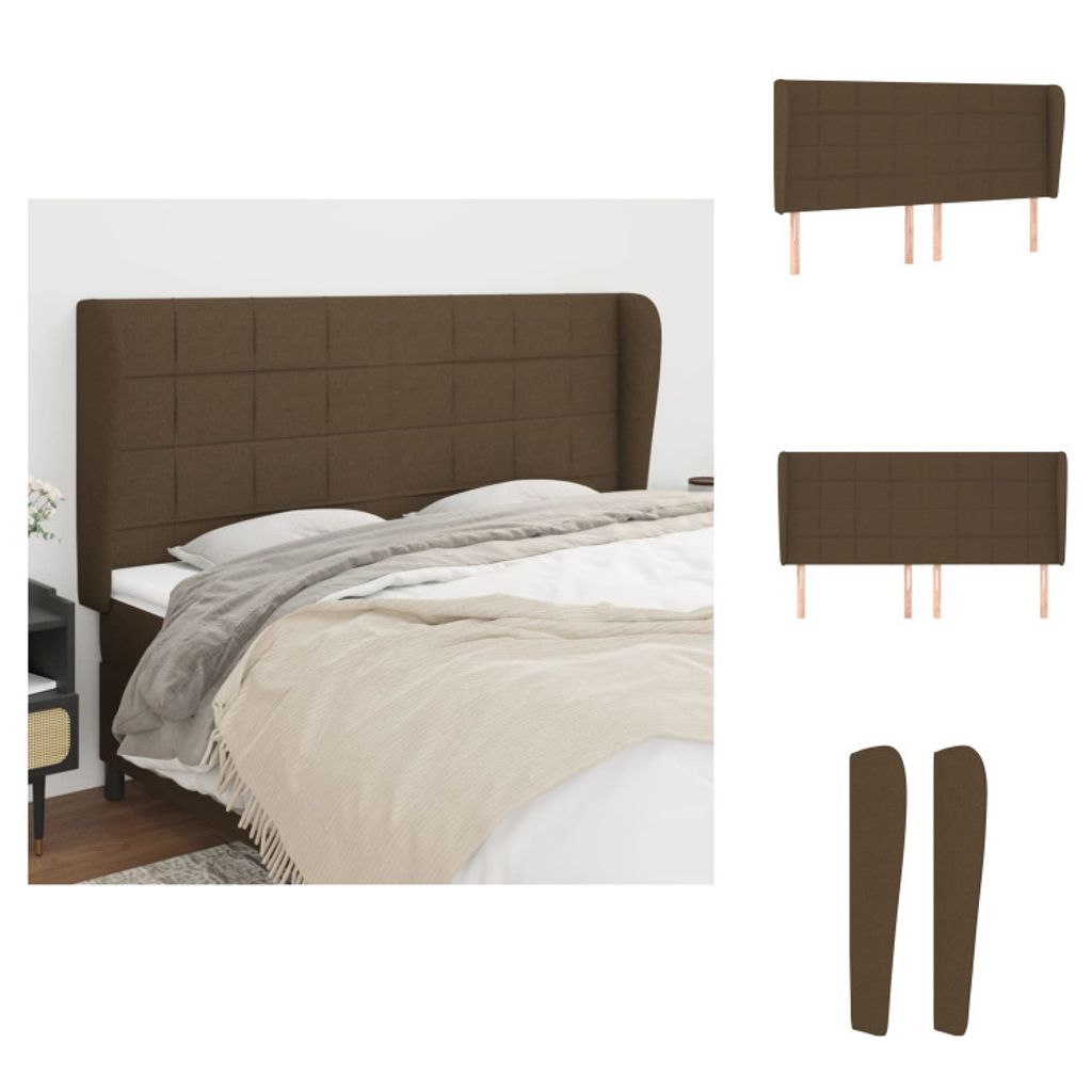 vidaXL Kopfteil mit Ohren Dunkelbraun 183x23x118/128 cm Stoff - Kopf- & Fußenden