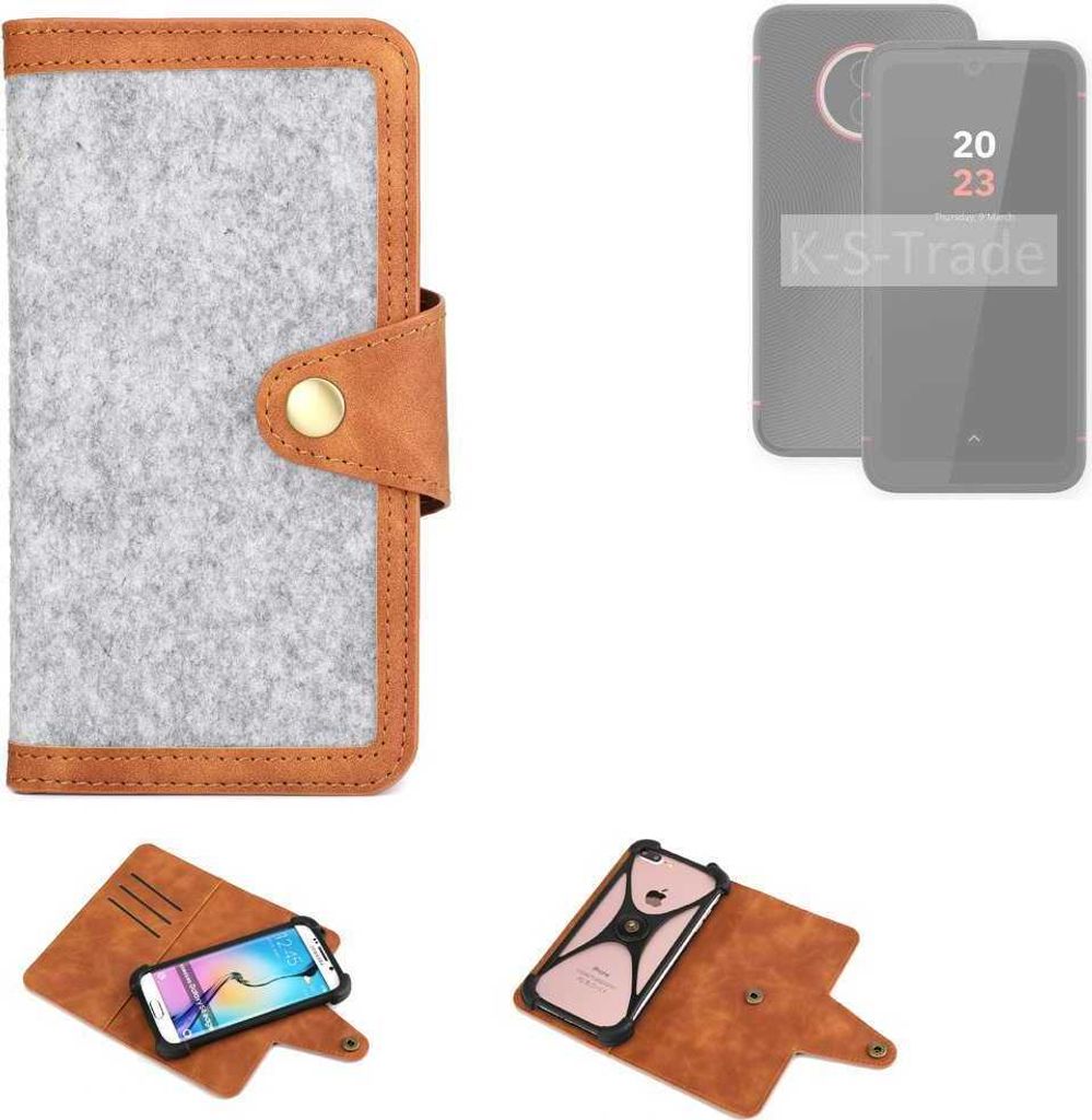 K-S-Trade Handyhülle kompatibel mit Volla Phone X23 Schutzhülle Filz-Hülle Kunst-Leder hellgrau braun (1x)