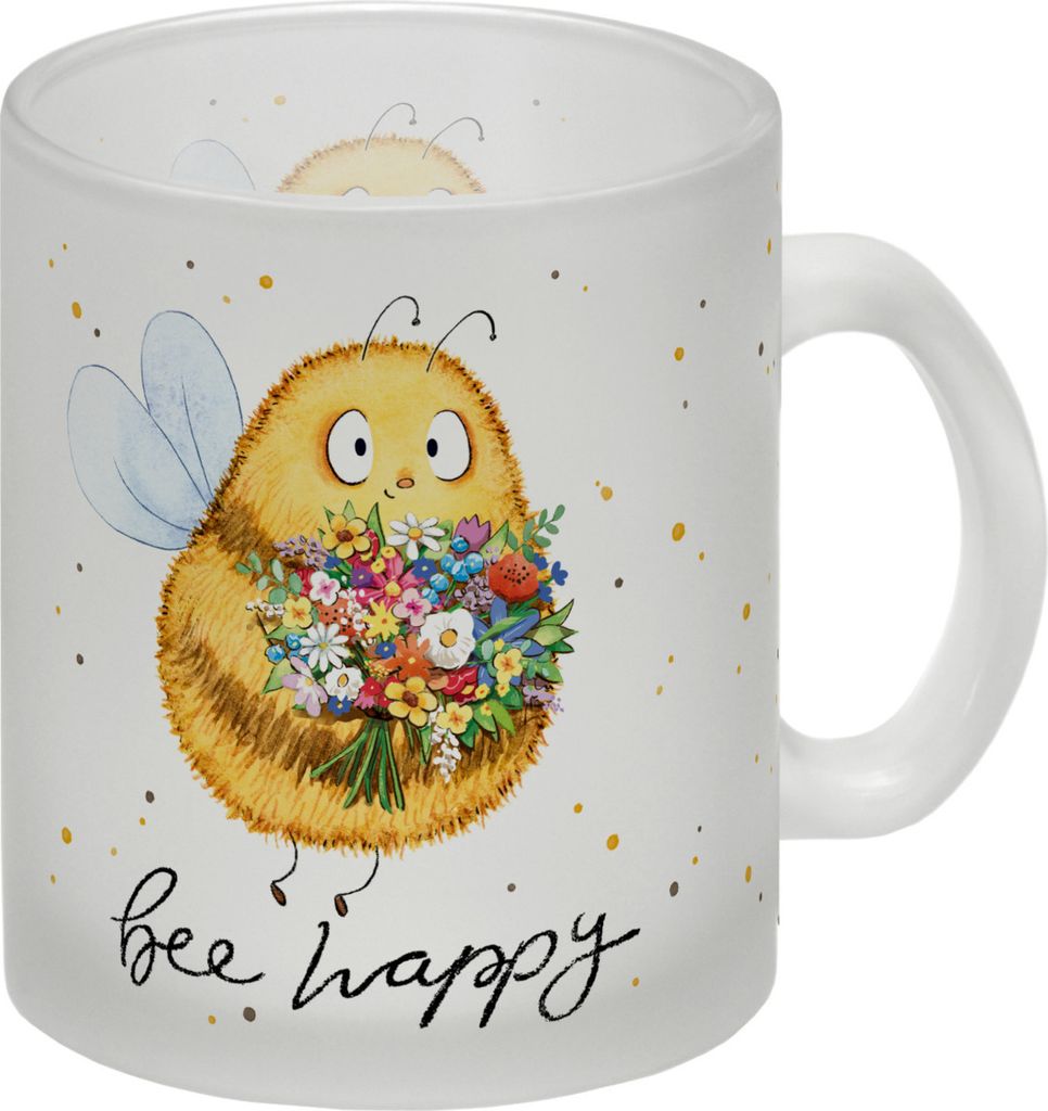 Pummel Biene Glas Tasse mit Spruch Bee happy