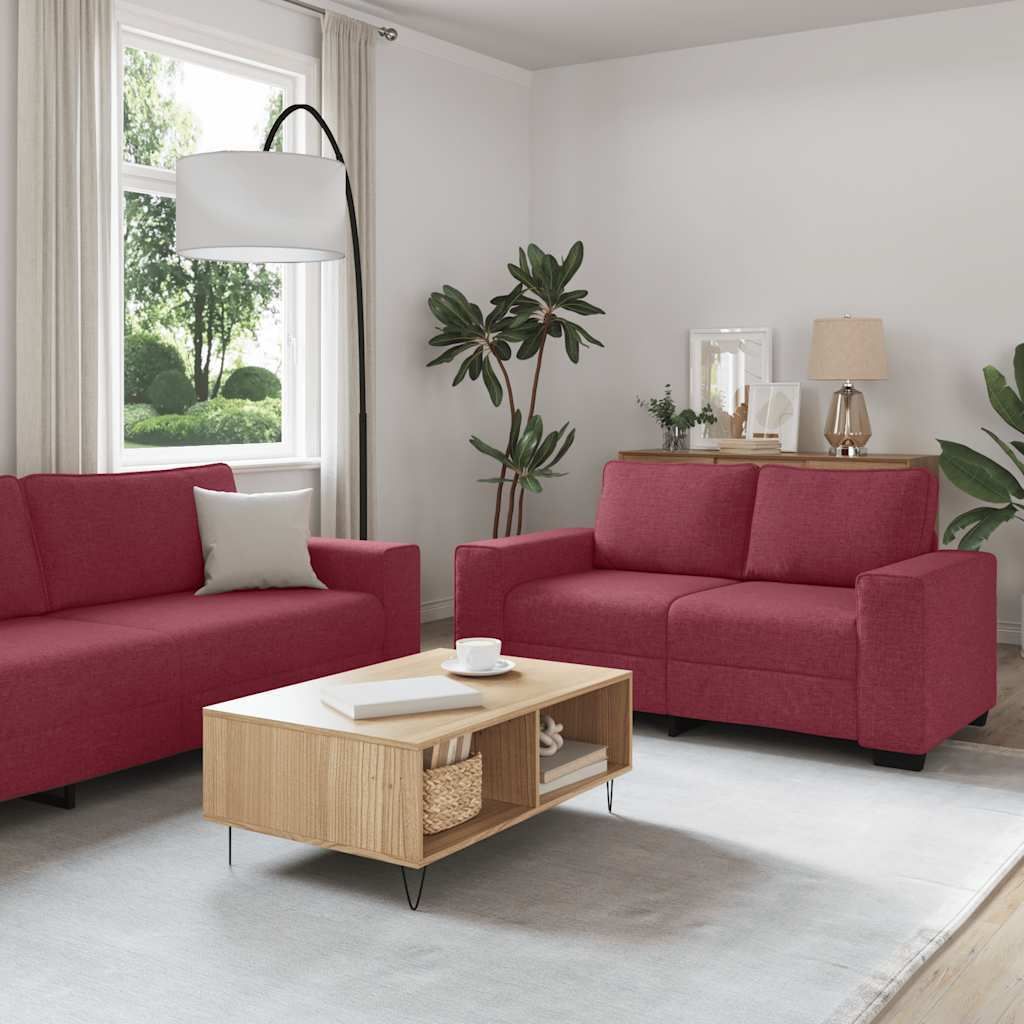 Möbel 2-tlg. Sofagarnitur mit Kissen Weinrot Stoff - Klassische Sofas CC4212