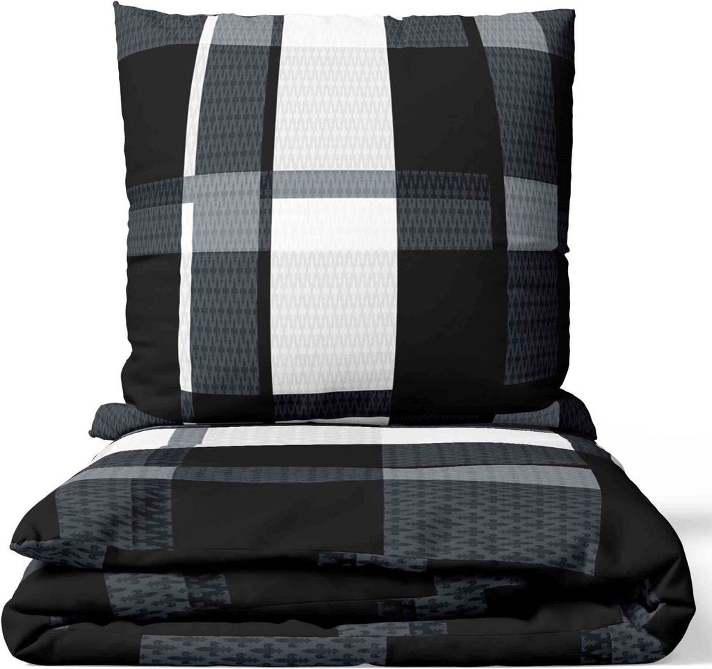 Mikrofaser Bettwäsche Set 135x200 cm in Schwarz Grau Weiß Produktbild 