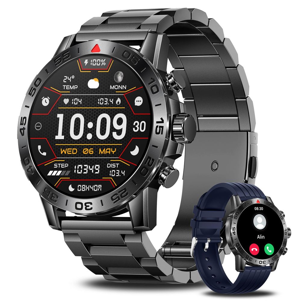 Smartwatch Herren mit Telefonfunktion 2026 Schwarz Rund mit Produktbild 