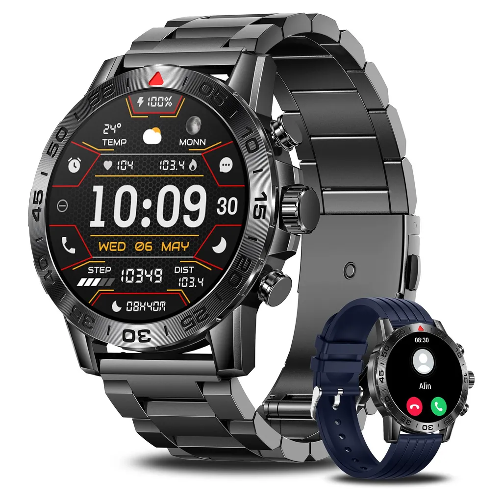 Smartwatch da uomo con funzione telefono 2026 Nero Rotondo con monitoraggio della frequenza cardiaca, dell'ossigeno nel sangue e del sonno per dispositivi Android e Apple Impermeabile