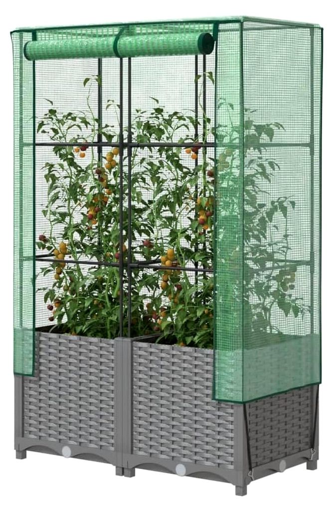 Haus & Garten, Rasen & Garten, Gartenarbeit, Töpfe & Pflanzgefäße, Hochbeet mit Gewächshausabdeckung, Rattan-Optik, 80 x 40 x 138 cm