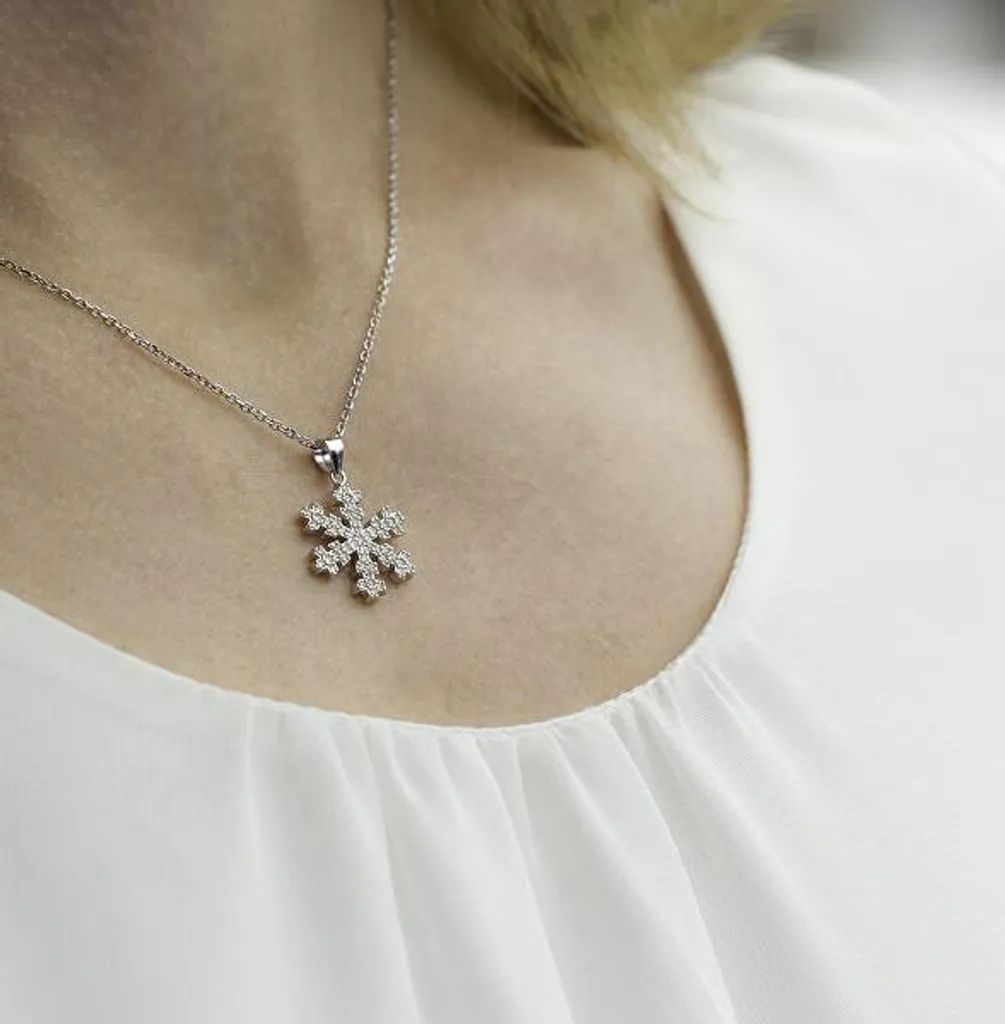 Pendentif flocon de neige AGH679 : Ne ternit pas, brillance argent - 2
