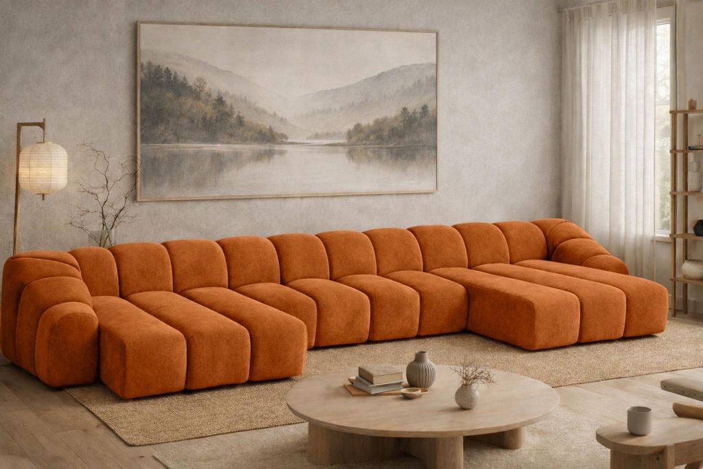 Kaiser Möbel Ecksofa Modulare U-Form, Veloursstoff Bluvel, Zimtfarbe, CROISSANT U XL