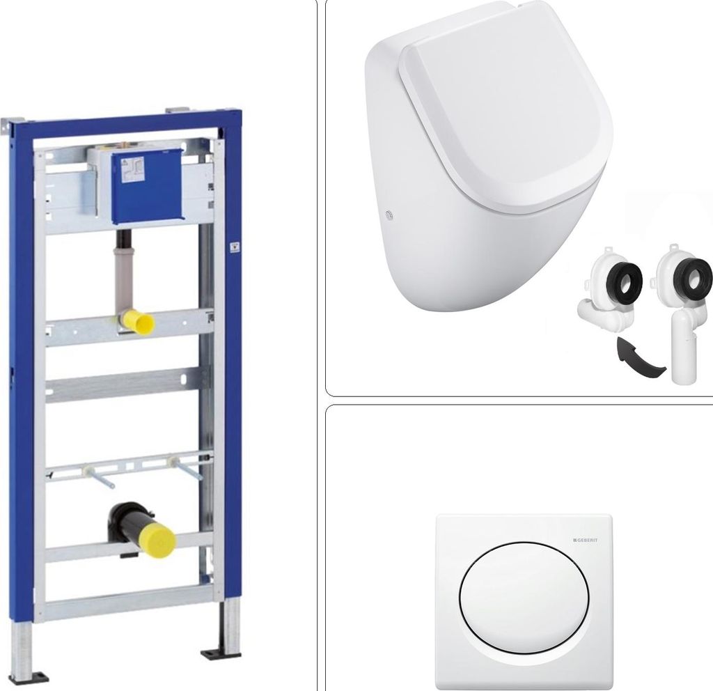 VIGOUR DERBY Urinal spülrandlos mit SoftClose Deckel, GEBERIT Vorwandgestell & Betätigungsplatte, weiß