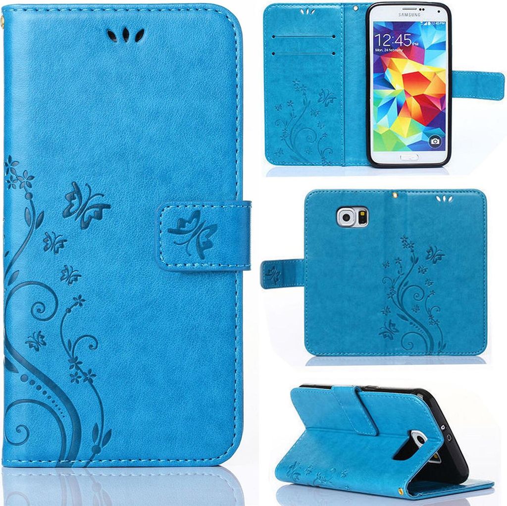 Handy Tasche für Samsung Galaxy S8 Plus Schutz Hülle Handyhülle mit Blumenmuster Klapp Hülle mit Standfunktion und Kartenfächer Blau