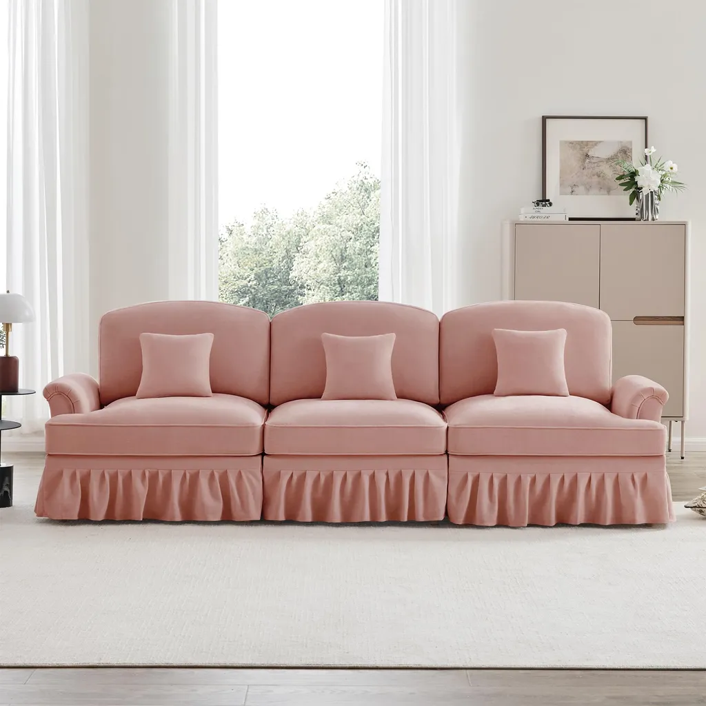 Canapé Rose en Chenille 3 Places : Alliez Style Rétro et Grand Confort