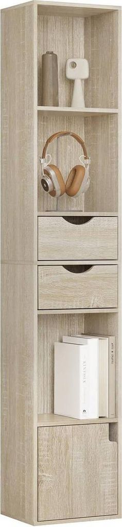 WOLTU Bücherregal, Standregal mit Schubladen, Regal mit Tür, 30 x 158 x 24 cm : Helle Eiche Farbe: Helle Eiche