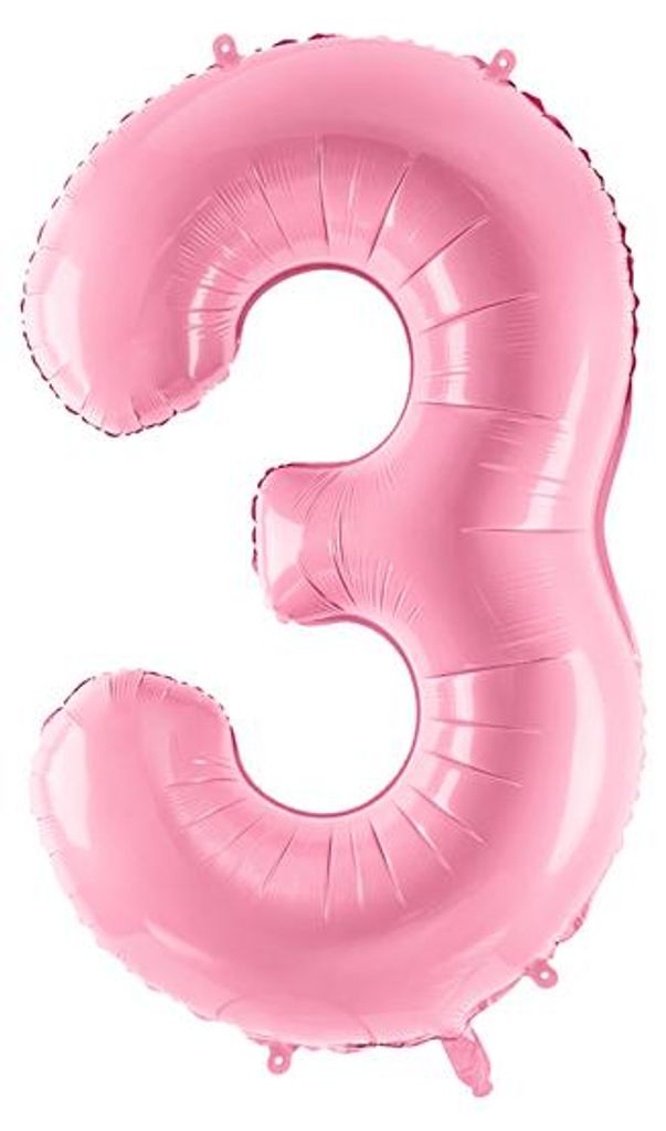 Un ballon en feuille rose en forme de chiffre 3, idéal pour Image du produit 