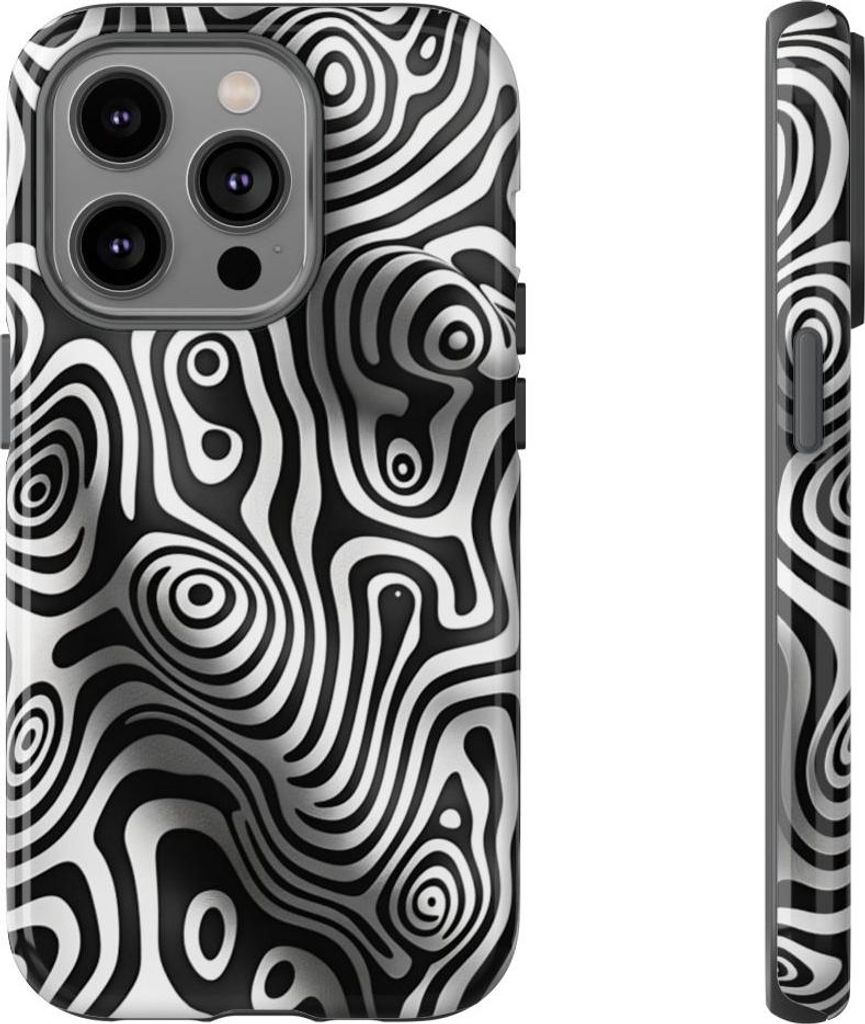 Schwarz-weißes Linienmuster im abstrakten Stil – Hülle Kompatibel mit iPhone 14 Pro