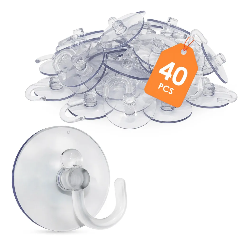 40 Ventose con Gancio Ø 40mm - Ganci Aspirazione Forti per Bagno e Cucina