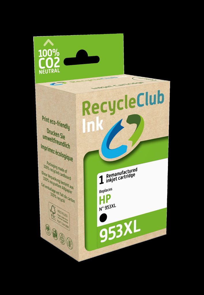 RecycleClub K20657RC, Hohe (XL-) Ausbeute, Schwarz, 53 ml, 1 Stück(e), 2045 Seiten - No. 953XL (L0S70AE) Inktank