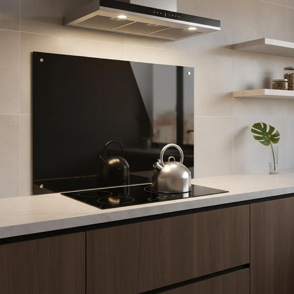 Paraschizzi Cucina 80x50 Vetro Nero Temperato - Effetto Piastrellato