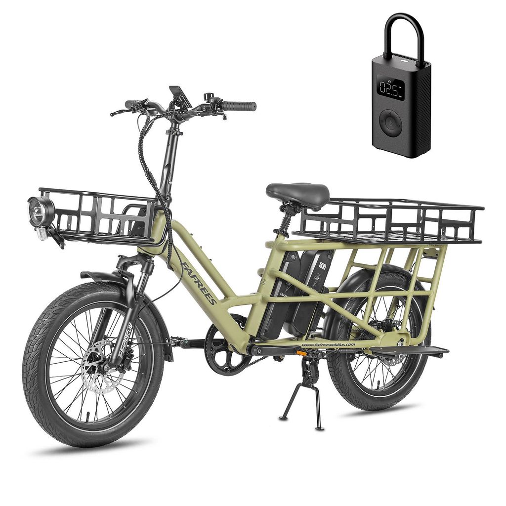 FAFREES FF20 CUV Familien-Longtail E-Cargo-Bike – Modulares E-Bike mit Dual-Akku & 200 kg Traglast +Mijia Luftpumpe +Frontkorb+Kindersitze+Gepäc...