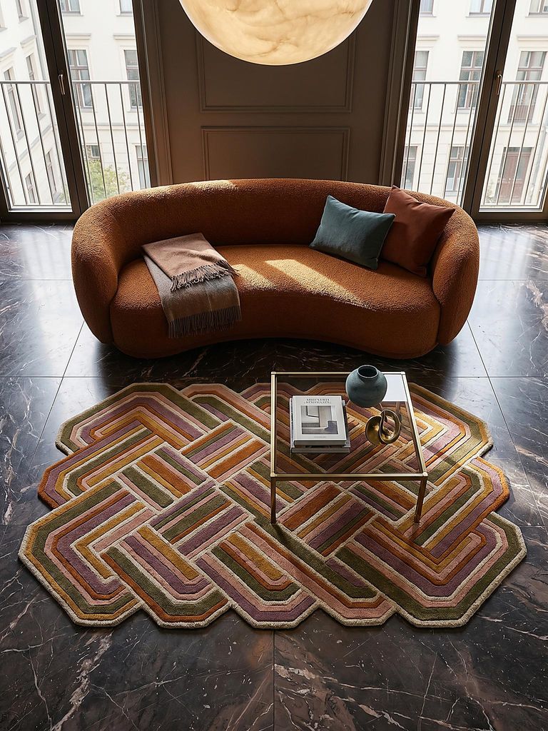 Hand-Tufted Wollteppich Shaped Lattice · 100 % Schurwolle · Multi-Color · 6 mm Premium