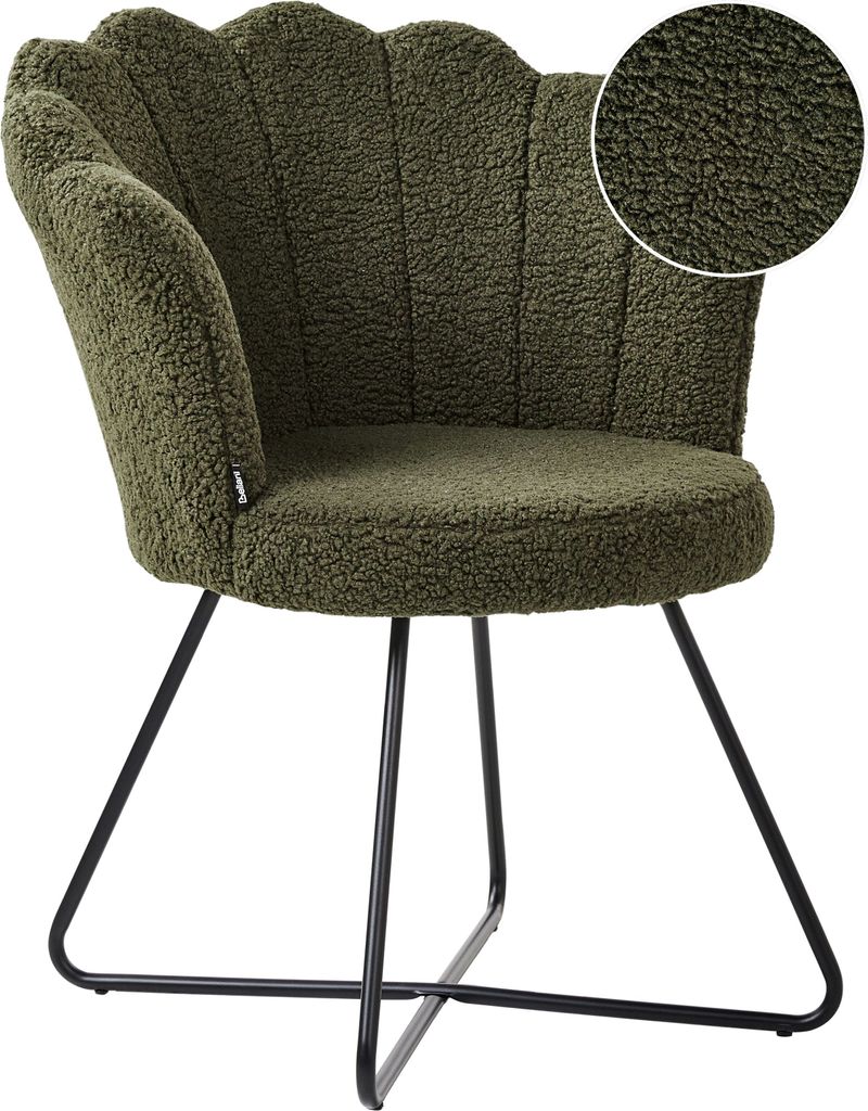 BELIANI Sessel Dunkelgrün Bouclé Rund Muschel-Design mit Schwarzem Metallgestell Retro Wohnzimmer Schlafzimmer Flur Diele Möbel Ausstattung Sitz...