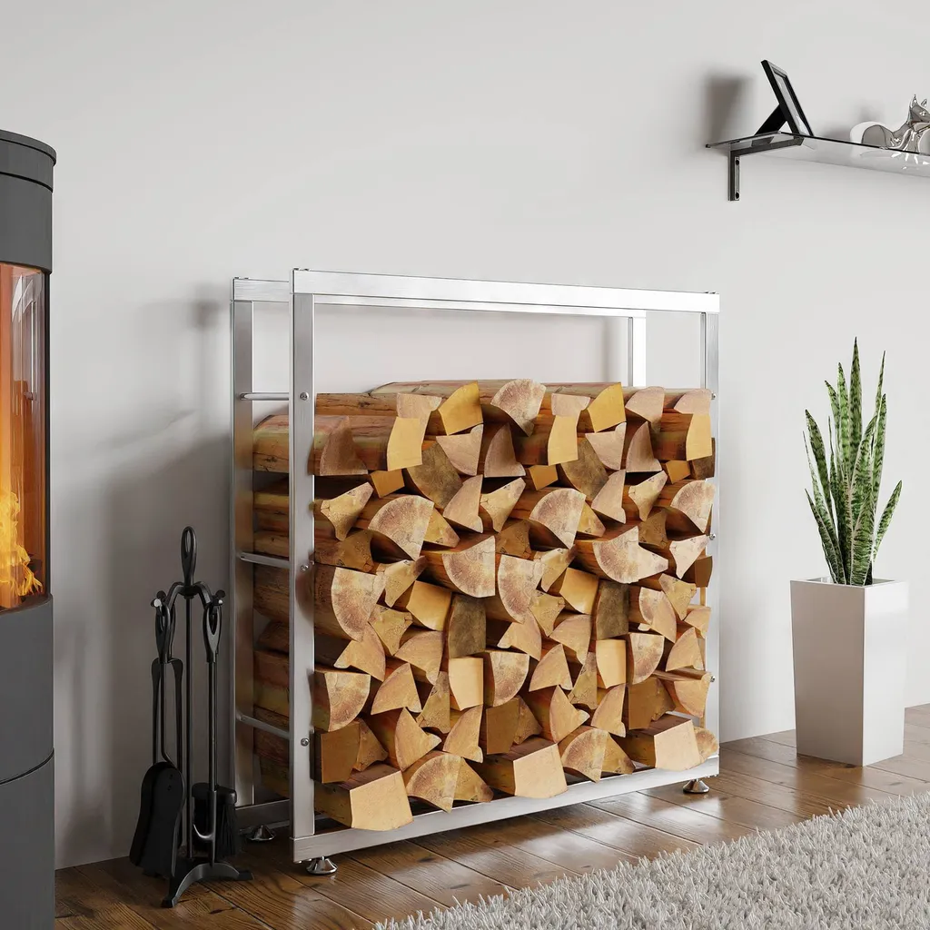 Range-bûches vertical Keri V2 en inox pour rangement bois de chauffage