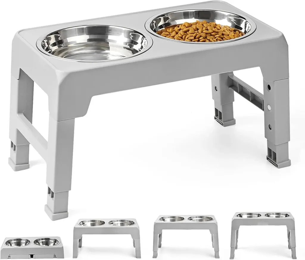 Bar à toutou avec support de gamelles réglable en hauteur pour chiens