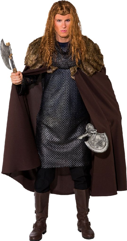 O7715 braun Umhang mit Fellbesatz Ritter-Wikinger Kostüm Einheitsgröße