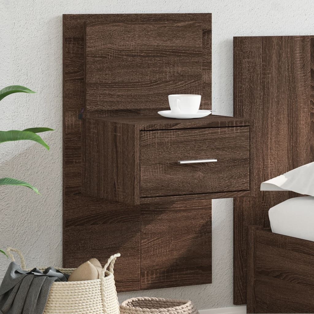 "im Angebot" Wand-Nachttisch - Nachtkommode/Nachtkonsole - mit LED-Leuchten Braun Eichen-Optik - Beistellschrank CC23492