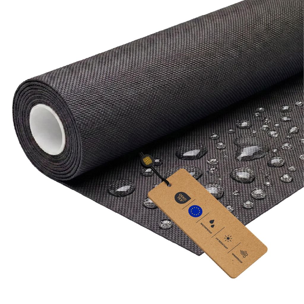 LOMIQ Polyesterstoff Wasserdicht, 100x150 cm, Dunkelgrau, 366 g/m2, Meterware Stoff Outdoor, Reißfest & Pflegeleicht, Material für Markisenstoff,...