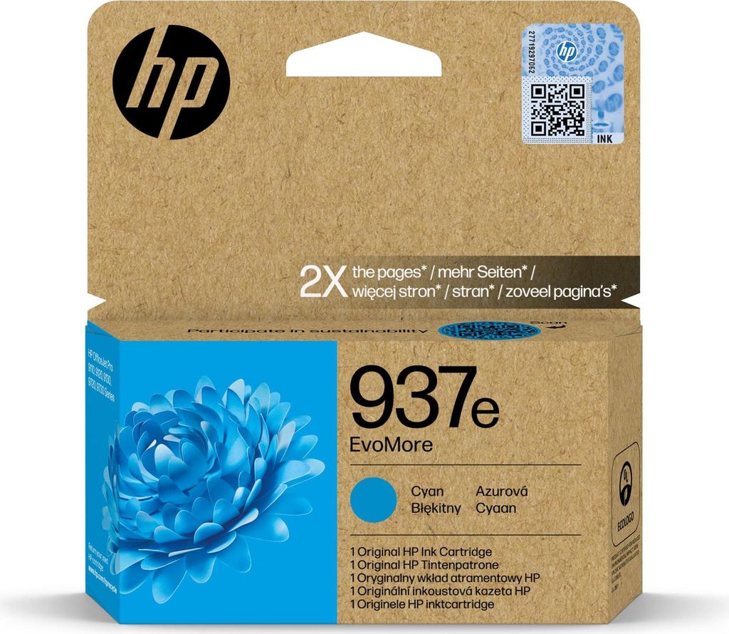 HP Oryginalny błękitny tusz 937e EvoMore, Wysoka (XL) Zdjęcie produktu 