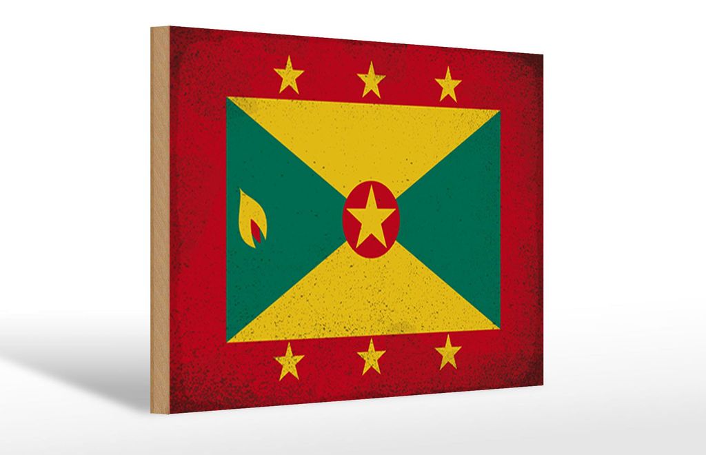 Holzschild Flagge Grenada 30x20cm Flag of Grenada Vintage Produktbild 
