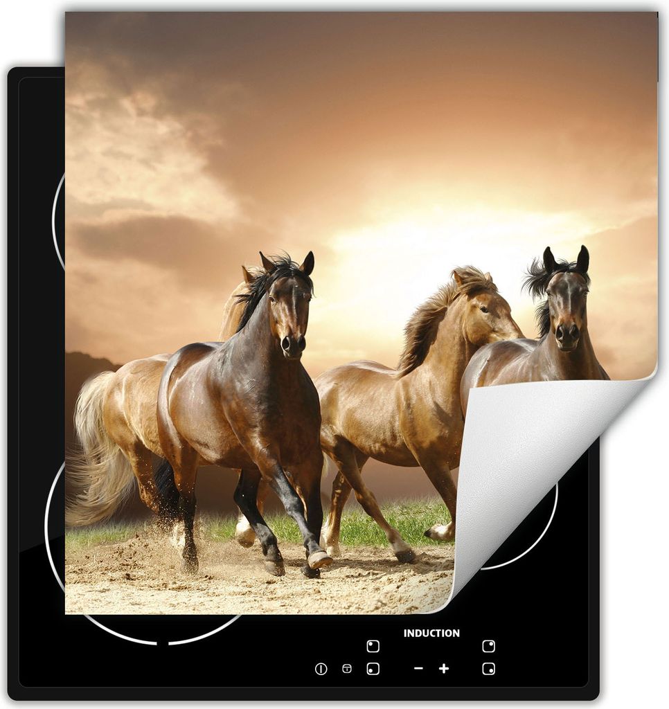 DarHaus Herdabdeckplatte 60x52 cm Anti Rutsch Matte Aufrollbar, bronze - Pferde