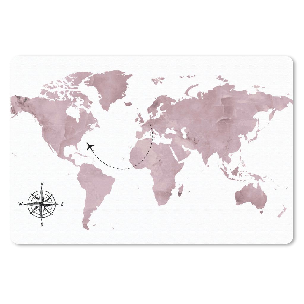 MuchoWow Mauspad Mousepad Weltkarte - Rosa - Windrose 27x18 cm - Mousepads - Maus Mat - Pad - Mausunterlage - Büroartikel - Desk Matten