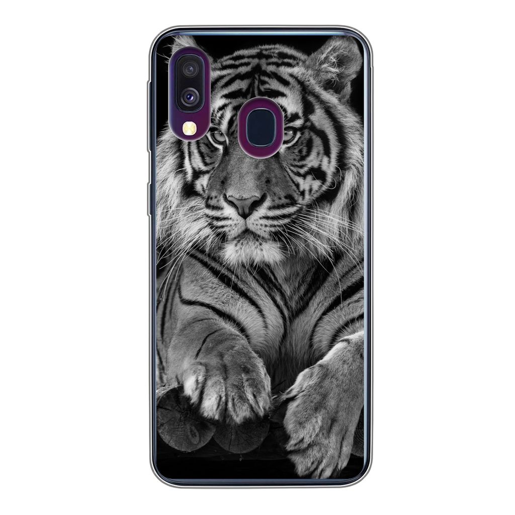MuchoWow Handyhülle Schutzhülle Hülle für Samsung Galaxy A40 Sumatra-Tiger auf schwarzem Hintergrund Silikon Softcase Handy Hülle - Handy-Ta...