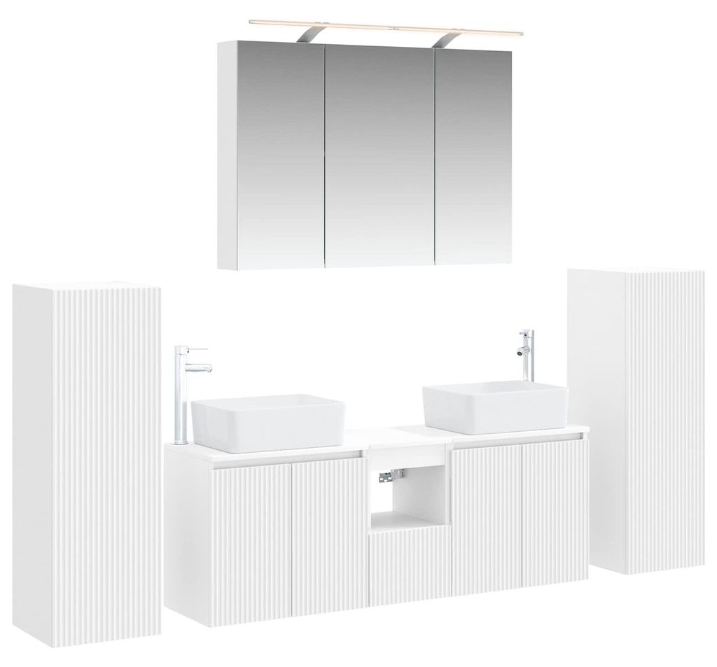vidaXL Badezimmermöbel-Set 6 pcs Weiß Ingenieurholz und Glas