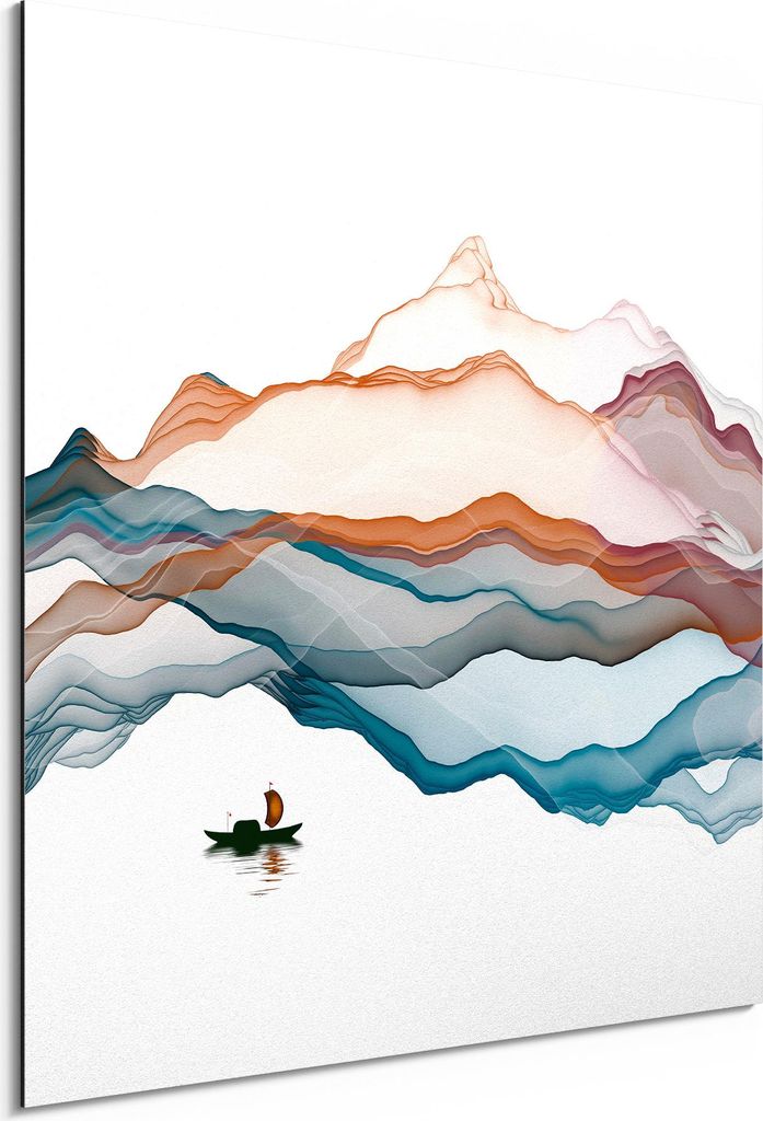 DEQORI Alu-Dibond Bild Weiß 30x30 cm 'Berglandschaft' Wandbild Metall dünn Design