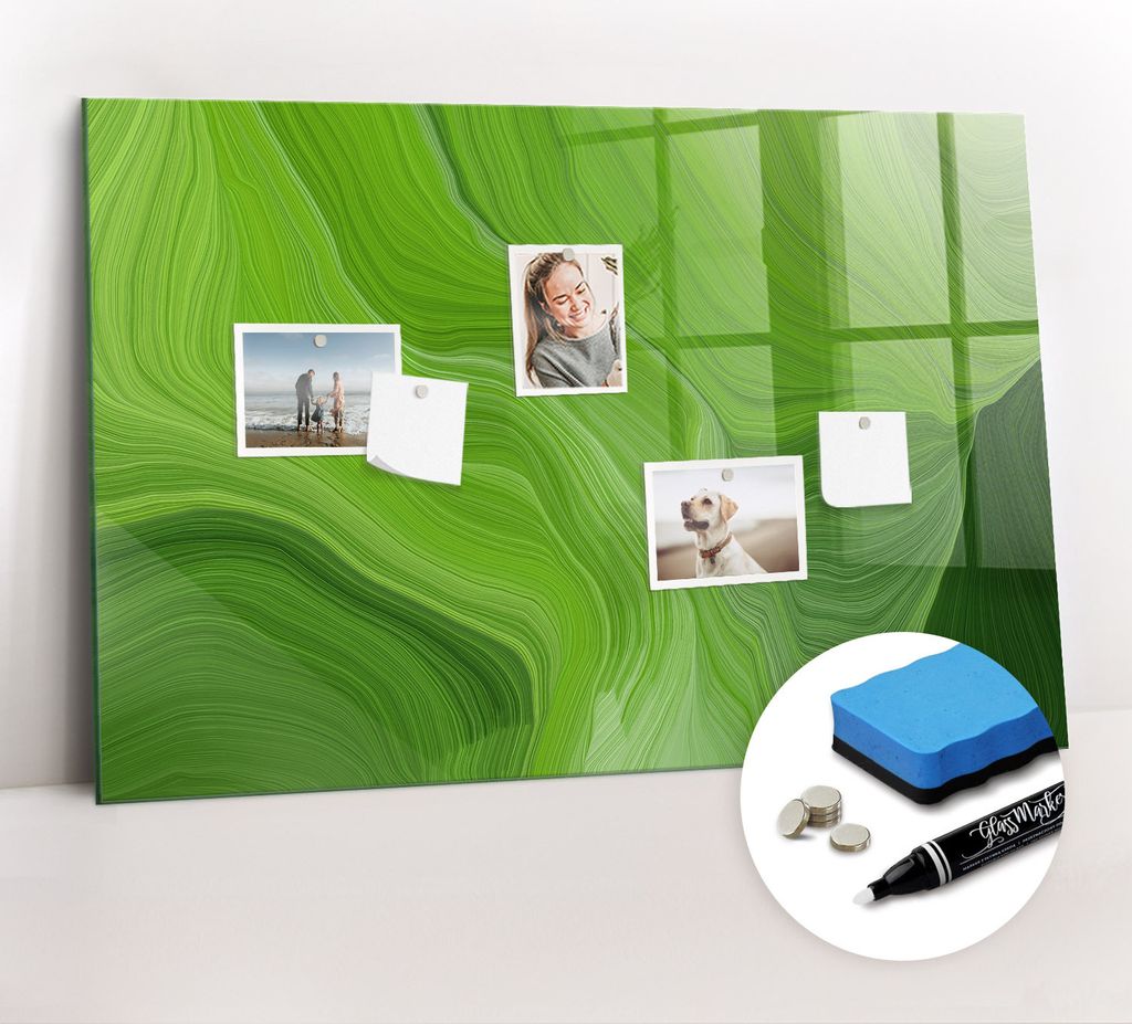 Magnetpinnwand Memoboard - Zubehörsatz - Weißer Marker + Schwamm + Magnete - 90 x 60 cm - Moderne Wellen