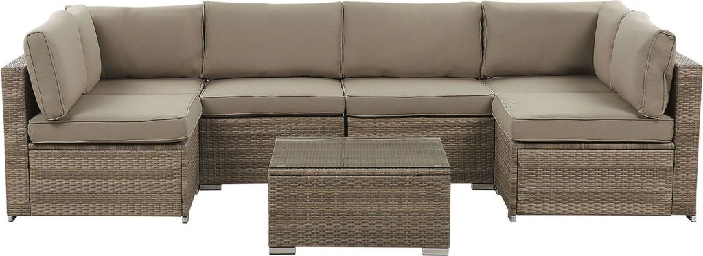 BELIANI Gartenmöbel Set Braun Polyrattan Aluminium 6-Sitzer Auflagen Braun Terrasse Outdoor Minimalistisch Modern